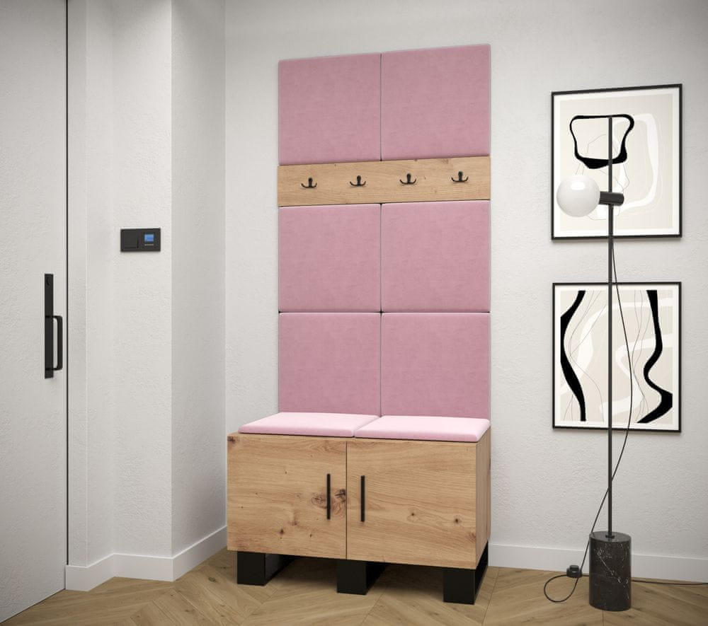 Veneti Predsieňová zostava RUMIE 4 - dub artisan, ružové panely